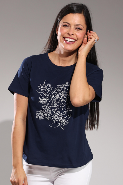 3404A1|IVORY FLOWERS ON NAVY